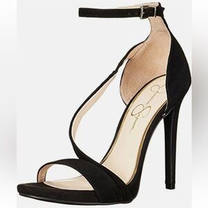 Jessica Simpson Rayli Black Suede T-Strap Stiletto Heels